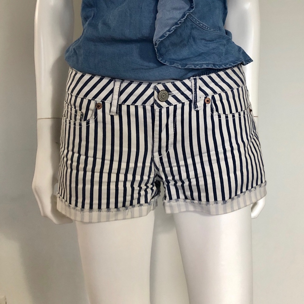 Aeropostale Stretch Denim Striped Shorts 3/4